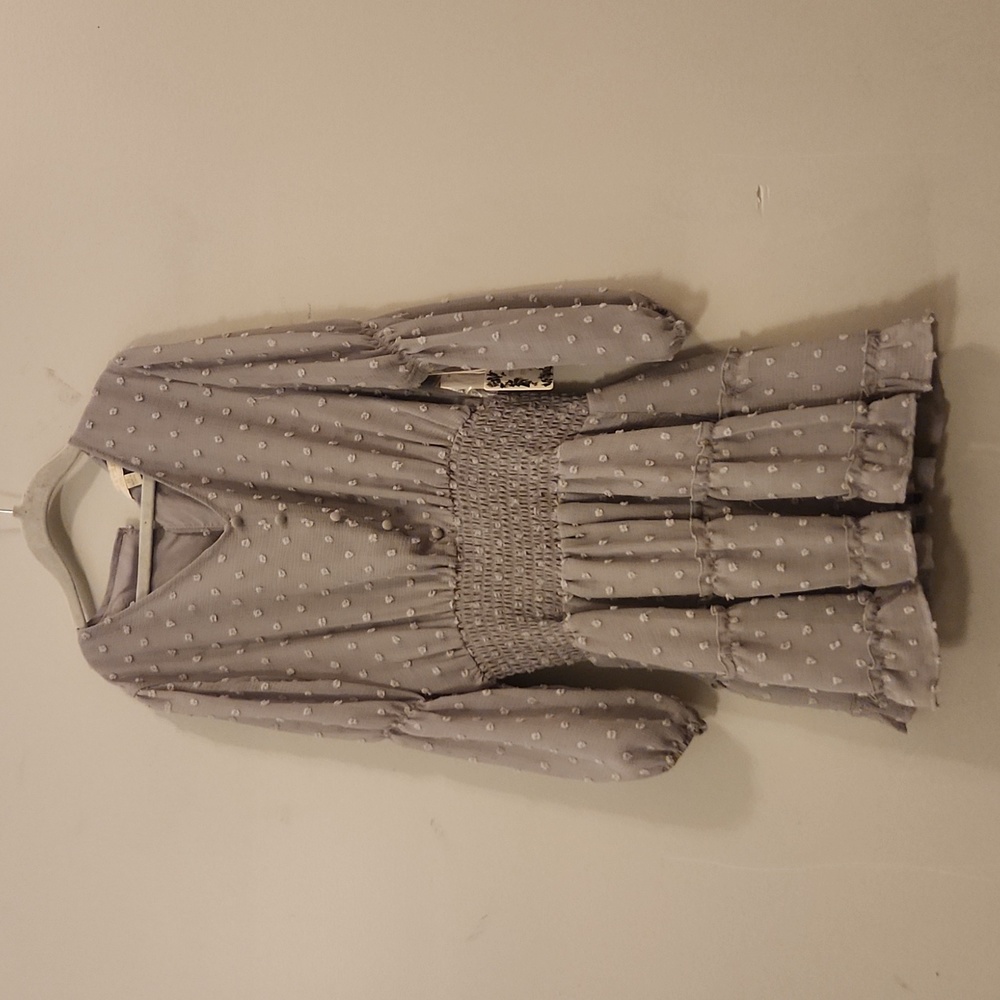 Light Grey Swiss Dot Long Sleeve girls Dress